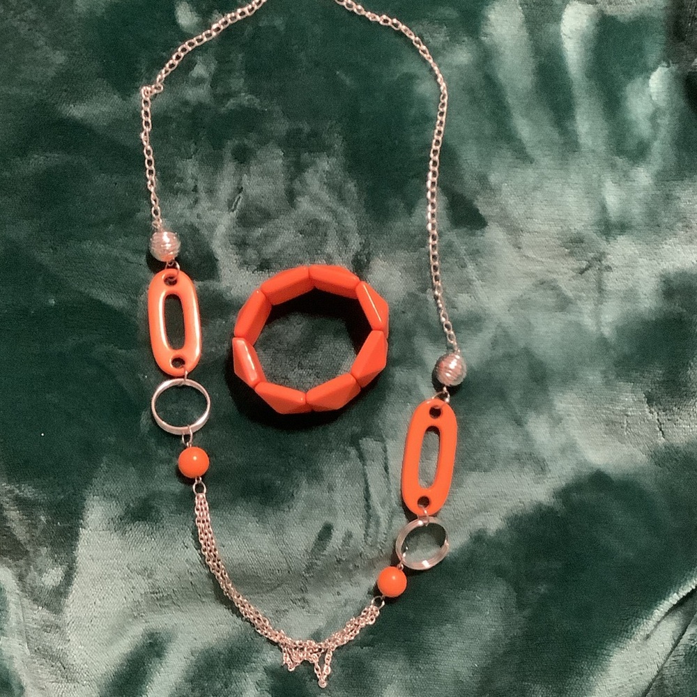 Orange and Silver color Women's Jewelry Set